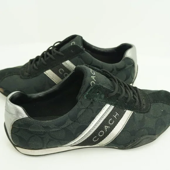 COACH Jayme Sneakers Shoes Womens Size 8M Black Silver Suede Q582